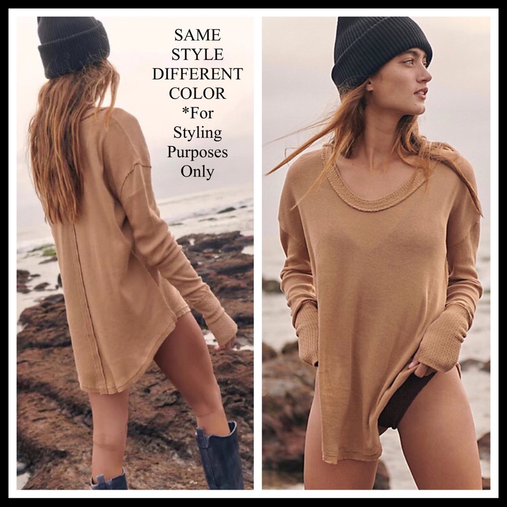 FREE PEOPLE BOHO TUNIC TOP CUFFED LONG SLEEVES TEE PULLOVER A2C - Picture 5 of 16
